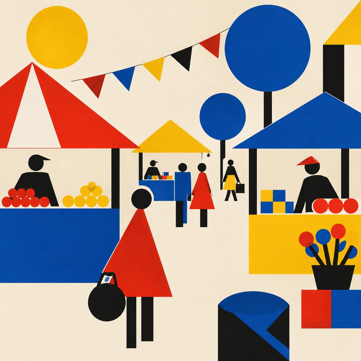 Ilustración geométrica de un mercado